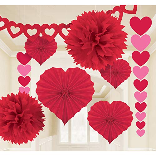 Amscan 240184 - 9-teiliges Deko-Set Valentinstag, Girlande, 3 Girlanden, 2 Papierblumen, 4 Herzfächer, Hochzeit, Rot Amscan 240184 - 9-teiliges Deko-Set Valentinstag, Girlande, 3 Girlanden, 2 Papierblumen, 4 Herzfächer, Hochzeit, Rot von amscan