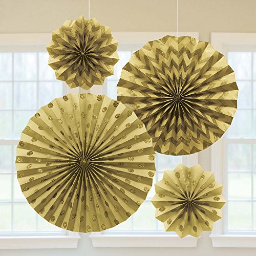 Gold Glitter Paper Fans /4 von amscan