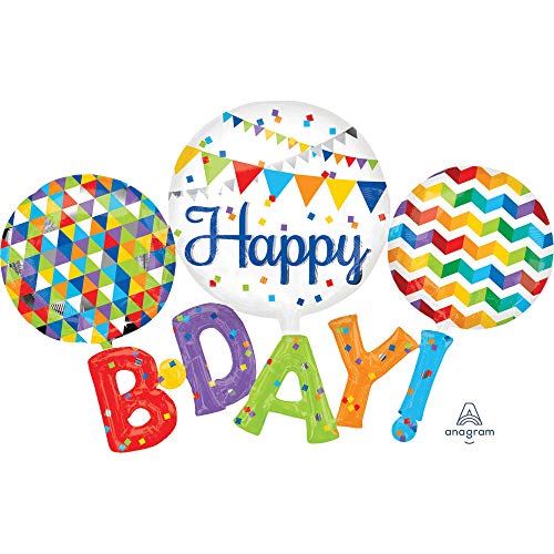 Amscan 3122701 - Folienballon Multi-Ballon Happy B-Day, 142 x 91 cm, Geburtstag, Happy Birthday, Heliumballon von amscan