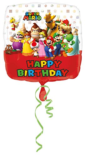 Amscan 3200901 - Standard Folienballon Mario Bros Happy Birthday, Druchmesser circa 43 cm, Heliumballon, Geburtstag, Dekoration von amscan