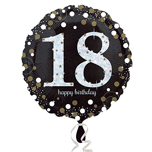 Amscan 3323901 - Standard Folienballon Happy Birthday 18, Durchmesser circa 43 cm, Heliumballon, Geburtstag von amscan