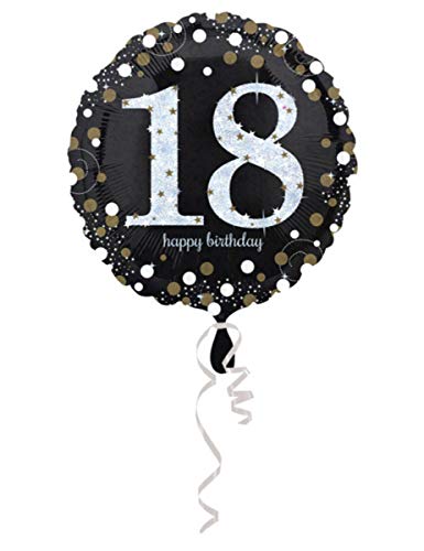 Amscan 3323901 - Standard Folienballon Happy Birthday 18, Durchmesser circa 43 cm, Heliumballon, Geburtstag von amscan