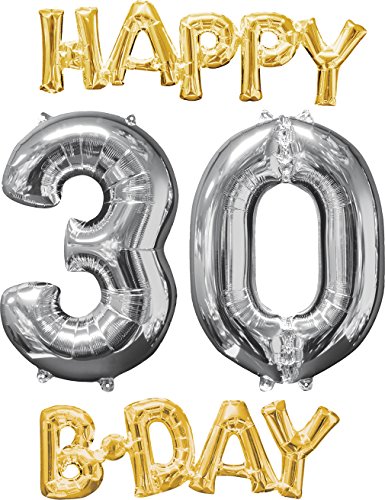Amscan 3606401 - Balloon Bunch Folienballon Happy B-Day 30, Heliumballon, Geburtstag von Amscan