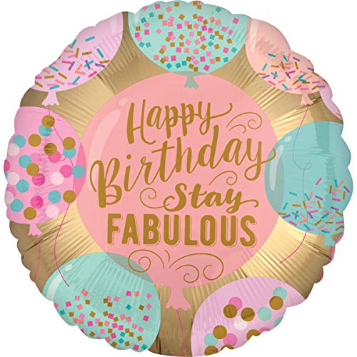 Amscan 3807401 - Standard Folienballon Happy Birthday Stay Fabulous, Durchmesser 43 cm, Heliumballon von amscan