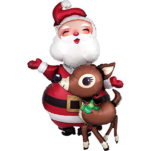 Amscan 3829601 - AirWalkers Folienballon Weihnachtsmann & Rentier, 78 x 121 cm, Weihnachtsmann, Weihnachten, Rentier, Rudolph, Heliumballon, Party, Dekoration, Xmas, Christmas, Santa Claus von amscan