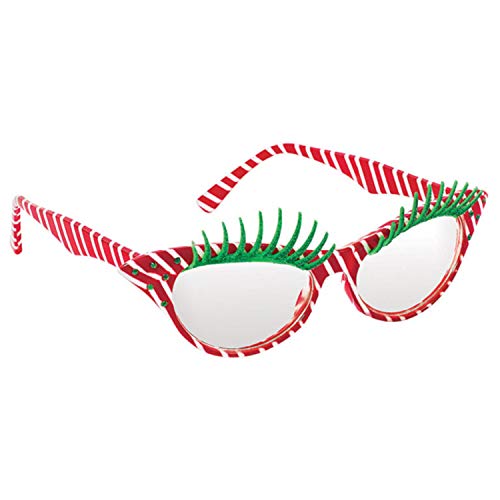 Amscan 397685-55 - Brille Zuckerstange, rot-weiß-grün, Unisex, Spaßbrille mit Streifen und Wimpern, Nikolaus, Santa Claus, Elf, Heilig Abend, Mottoparty, Karneval, Fasching von amscan