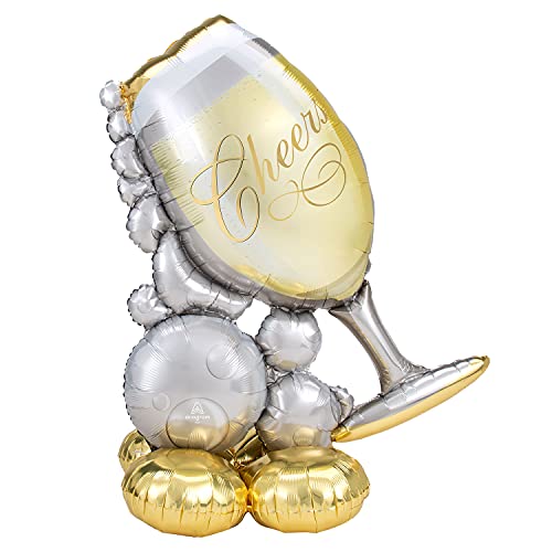Amscan 4246811 - Folienballon Sektglas, Größe ca. 130 cm, Silber-Gold, mehrteiliger AirLoonz-Ballon, sprudelnder Champagner, Cheers, Weinglas, Geschenk, Dekoration, Geburtstag, Silvester Amscan 4246811 - Folienballon Sektglas, Größe ca. 130 cm, Silber-Gold, mehrteiliger AirLoonz-Ballon, sprudelnder Champagner, Cheers, Weinglas, Geschenk, Dekoration, Geburtstag, Silvester von Anagram