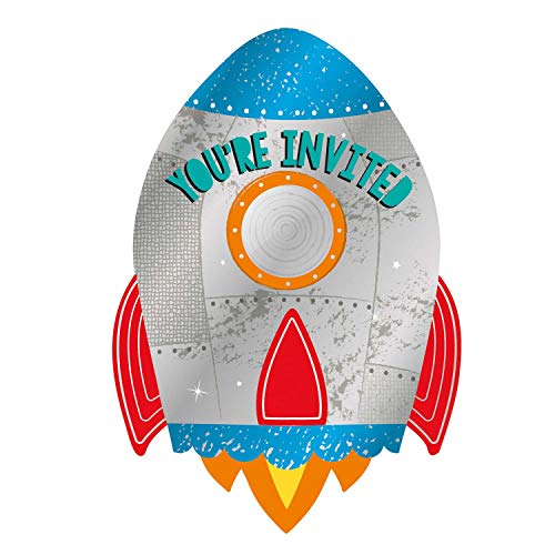 Blast Off Birthday Postcard Invitations with Stickers (8 pk) von amscan