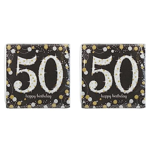 Amscan 511546 - Servietten 50. Geburtstag, 16 Stück, 33 x 33 cm, Happy Birthday, Sparkling Celebration, Gold (Packung mit 2) von amscan