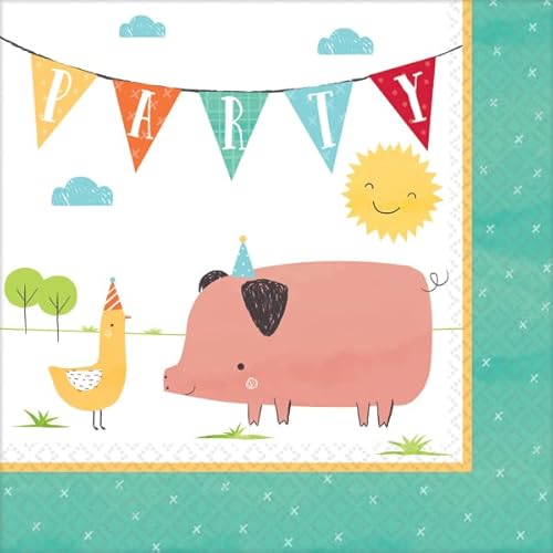 Amscan 512172-66 - Servietten Barnyard Birthday - 16 Stk. - 33 x 33 cm von amscan