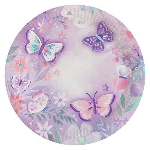 Amscan 550018 - Teller Flutter, 8 Stück, Durchmesser 22,8 cm, Papier, rund, Schmetterling, Einwegteller, Kindergeburtstag von amscan