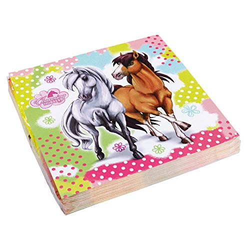 Amscan 552344 - Servietten Charming Horses, 20 Stück, 33 x 33 cm, Pferde, Partygeschirr, Mädchen, Grün/Rosa von amscan