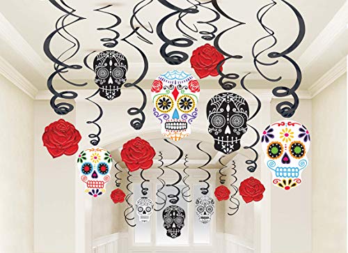 Amscan 670360-55 - Deko-Spiralen Day of the Dead, 30 Stück, Mexiko, Dia de los Muertos, Halloween, Horror-Party, Mottoparty von amscan