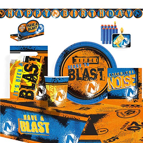 Amscan 9050 0363 - Partyset Nerf, 8 Teller, 8 Becher, 16 Servietten, Tischdecke, 11 Minifigur-Kerzen, 8 Beutel, Girlande, 8 Einladungen mit Umschlag Amscan 9050 0363 - Partyset Nerf, 8 Teller, 8 Becher, 16 Servietten, Tischdecke, 11 Minifigur-Kerzen, 8 Beutel, Girlande, 8 Einladungen mit Umschlag von amscan