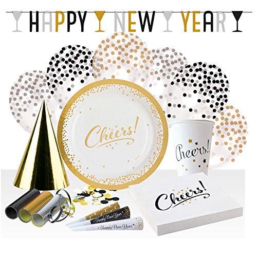 Amscan 9050 0381 - Partyset Golden Wishes, 8 Teller, 8 Becher, 20 Servietten, 3 Tröten, 4 Hüte, 3 Luftschlangen, Girlande, Konfetti, 6 Ballons von amscan