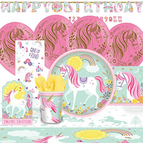 Amscan 9050 0384 - Partyset Magisches Einhorn, 8 Teller, 8 Becher, 16 Servietten, Tischdecke, 20 Beutel, Jumbo-Girlande, 8 Einladungen/Umschläge, 6 Latexballons Amscan 9050 0384 - Partyset Magisches Einhorn, 8 Teller, 8 Becher, 16 Servietten, Tischdecke, 20 Beutel, Jumbo-Girlande, 8 Einladungen/Umschläge, 6 Latexballons von amscan