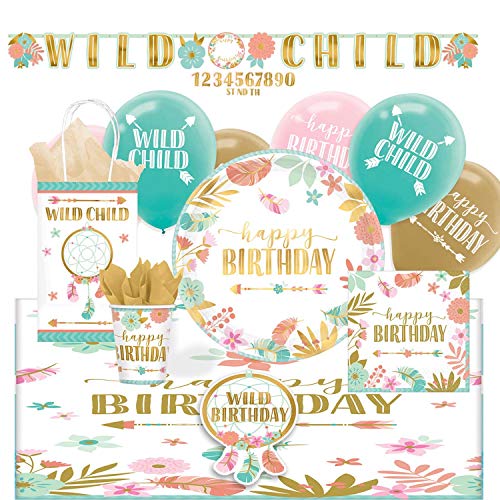 Amscan 9050 0392 - Partyset Boho Birthday Girl, 8 Teller, 8 Becher, 16 Servietten, Tischdecke, Girlande, 6 Latexballons, 8 Einladungsets, 8 Papiertüten Amscan 9050 0392 - Partyset Boho Birthday Girl, 8 Teller, 8 Becher, 16 Servietten, Tischdecke, Girlande, 6 Latexballons, 8 Einladungsets, 8 Papiertüten von amscan