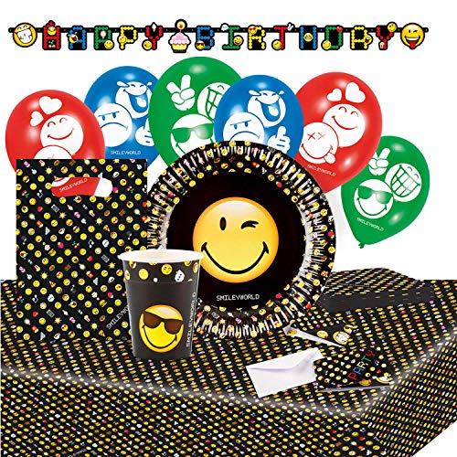 Amscan 9050 0394 - Partyset Lustige Zeichen, 8 Teller, 8 Becher, 20 Servietten, Tischdecke, 8 Beutel, Girlande, 8 Einladungsets, 6 Latexballons von amscan