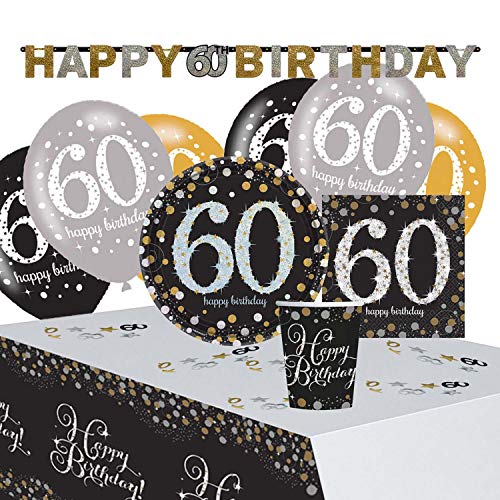 Amscan 9050 0403 - Partyset Goldene Glückwünsche 60, 8 Teller, 20 Servietten, 8 Becher, Tischdecke, Girlande, Konfetti, 6 Latexballons Amscan 9050 0403 - Partyset Goldene Glückwünsche 60, 8 Teller, 20 Servietten, 8 Becher, Tischdecke, Girlande, Konfetti, 6 Latexballons von amscan