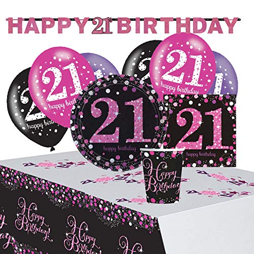 Amscan 9050 0408 - Partyset Pinke Glückwünsche 21, 8 Teller, 20 Servietten, 8 Becher, Tischdecke, Girlande, Konfetti, 6 Latexballons Amscan 9050 0408 - Partyset Pinke Glückwünsche 21, 8 Teller, 20 Servietten, 8 Becher, Tischdecke, Girlande, Konfetti, 6 Latexballons von amscan