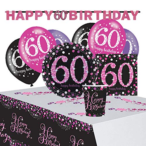 Amscan 9050 0412 - Partyset Pinke Glückwünsche 60, 8 Teller, 20 Servietten, 8 Becher, Tischdecke, Girlande, Konfetti, 6 Latexballons Amscan 9050 0412 - Partyset Pinke Glückwünsche 60, 8 Teller, 20 Servietten, 8 Becher, Tischdecke, Girlande, Konfetti, 6 Latexballons von amscan