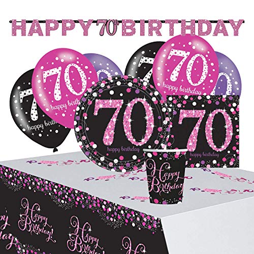 Amscan 9050 0413 - Partyset Pinke Glückwünsche 70, 8 Teller, 20 Servietten, 8 Becher, Tischdecke, Girlande, Konfetti, 6 Latexballons Amscan 9050 0413 - Partyset Pinke Glückwünsche 70, 8 Teller, 20 Servietten, 8 Becher, Tischdecke, Girlande, Konfetti, 6 Latexballons von amscan