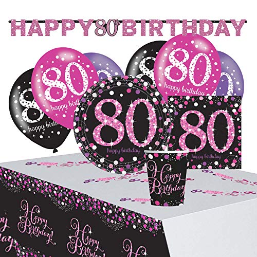 Amscan 9050 0414 - Partyset Pinke Glückwünsche 80, 8 Teller, 20 Servietten, 8 Becher, Tischdecke, Girlande, Konfetti, 6 Latexballons Amscan 9050 0414 - Partyset Pinke Glückwünsche 80, 8 Teller, 20 Servietten, 8 Becher, Tischdecke, Girlande, Konfetti, 6 Latexballons von amscan
