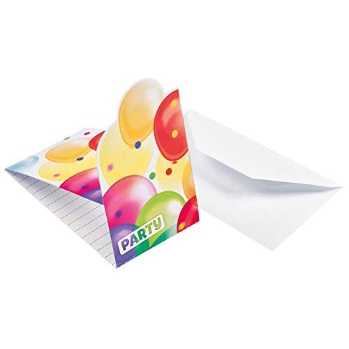 Amscan 9900328 - Einladungskarten Luftballons mit Umschlägen, 8 Stück, Größe 8 x 14,2 cm, Party, Geburtstag, Kindergeburtstag, Kinderparty, Mottoparty von amscan