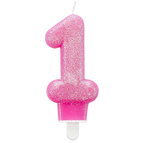 Amscan 9900761 - Zahlenkerze 1, Höhe 7,6 cm, Null, Rosa, Glitzer, Tortenkerze, Kerze, Geburtstag, Kuchen, Dekoration Amscan 9900761 - Zahlenkerze 1, Höhe 7,6 cm, Null, Rosa, Glitzer, Tortenkerze, Kerze, Geburtstag, Kuchen, Dekoration von amscan
