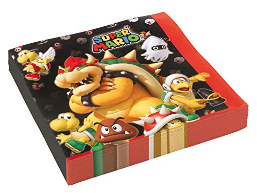 Amscan 9901538 - Servietten Super Mario, 20 Stück, 33 x 33 cm, Partygeschirr, Kindergeburtstag, Motiv von amscan