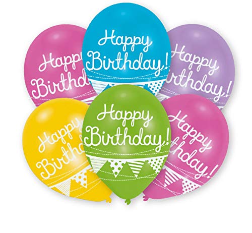 Amscan 9901853 - Latexballons Happy Birthday, 6 Stück, circa 28 cm, farbig sortiert, Geburtstag, Luftballon von amscan