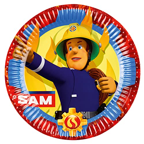 Amscan 9902175-66 - Teller Fireman Sam, 8 Stück, Durchmesser 23 cm, Papier, Feuerwehrmann Sam, Pappteller, Party-Teller, Einweggeschirr, Kindergeburtstag von amscan