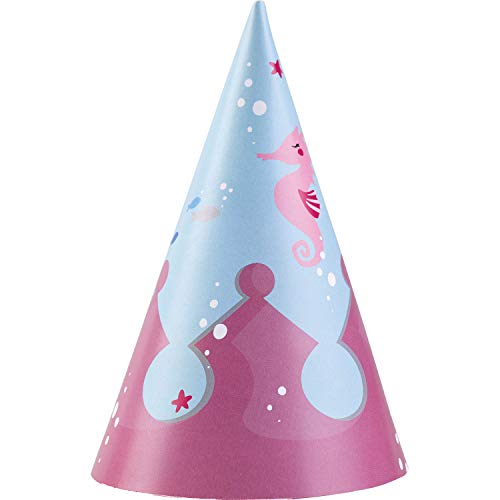 Amscan 9903051 - Partyhüte Meerjungfrau, 8 Stück, Größe 16 cm, mit Gummiband, Papierhut, Hut, Kappe, Accessoire, Be a Mermaid, Seepferd, Kinderparty, Geburtstag, Karneval von amscan