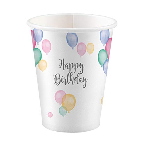 Amscan 9903710 - 8 Becher Happy Birthday Pastel, Geburtstag, Party, Luftballons von amscan