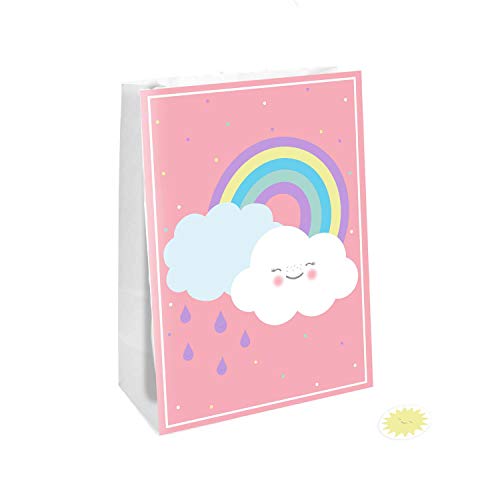 Amscan 9904305 - Papiertüten Regenbogen, 4 Stück, Größe 14,7 x 21 cm, mit Sticker, Rainbow & Cloud, Wolke, Regen, Gesicht, Geschenktasche, Verpackung, Tüte, Give Away von amscan