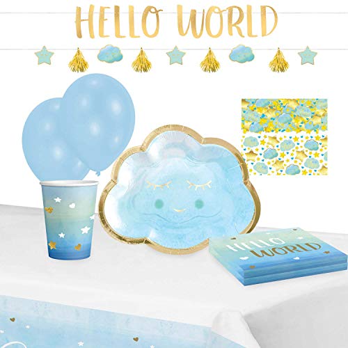 Amscan 9905767 - Partyset Oh Baby Boy, 8 Teller, 8 Becher, 16 Servietten, Papier-Tischdecke, 2 Girlanden, Konfetti, 6 Latexballons Amscan 9905767 - Partyset Oh Baby Boy, 8 Teller, 8 Becher, 16 Servietten, Papier-Tischdecke, 2 Girlanden, Konfetti, 6 Latexballons von amscan