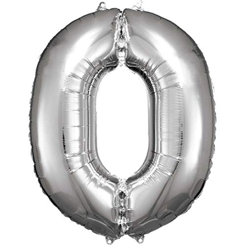 Amscan 9906285 - Riesen Folienballon Zahl 0, Größe 66 x 88 cm, Silber, XXL, Heliumballon, Geburtstag, Jubiläum, Partydekoration von amscan