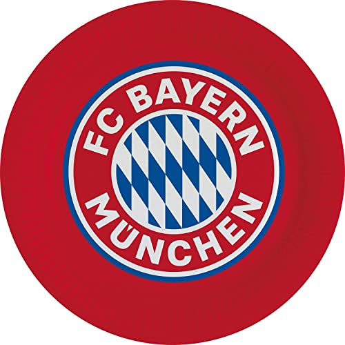 Amscan 9906506 - FC Bayern München Teller, 8 Stück, Durchmesser 23 cm, Papier, Fanclub, Fußball, Party, Einweggeschirr, Tischdeko von amscan