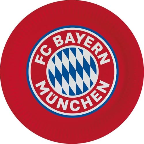 Amscan 9906506 - FC Bayern München Teller, 8 Stück, Durchmesser 23 cm, Papier, Fanclub, Fußball, Party, Einweggeschirr, Tischdeko von amscan