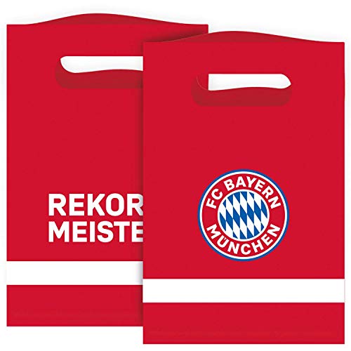 Amscan 9906512 - FC Bayern München Papiertüten, 8 Stück, Größe 15,8 x 23,6 cm, mit Logo, Rekordmeister, Geschenktasche für Geschenke oder Give-Away, mit Trageschlaufe von amscan