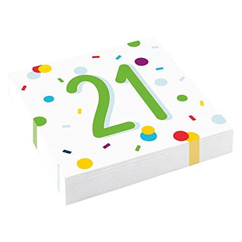 Amscan 9906761 - Servietten Konfetti Birthday 21, Größe 33 x 33 cm, weiß mit buntem Konfetti und der Zahl 21, aus Papier, Geburtstag, Tischdeko, Festtafel, Volljährigkeit Amscan 9906761 - Servietten Konfetti Birthday 21, Größe 33 x 33 cm, weiß mit buntem Konfetti und der Zahl 21, aus Papier, Geburtstag, Tischdeko, Festtafel, Volljährigkeit von amscan