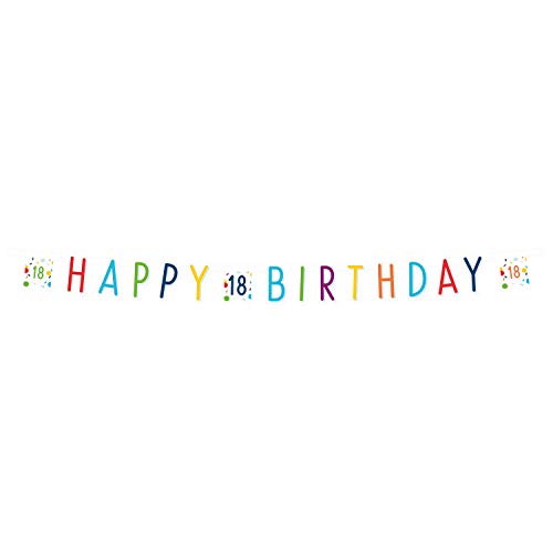 Amscan 9906766 - Partykette Konfetti Birthday 18, Größe 180 x 13,8 cm, weiß mit Konfetti, Schriftzug HAPPY BIRTHDAY und Zahl 18, aus Papier, Geburtstag, Dekoration, Volljährigkeit, Girlande Amscan 9906766 - Partykette Konfetti Birthday 18, Größe 180 x 13,8 cm, weiß mit Konfetti, Schriftzug HAPPY BIRTHDAY und Zahl 18, aus Papier, Geburtstag, Dekoration, Volljährigkeit, Girlande von amscan