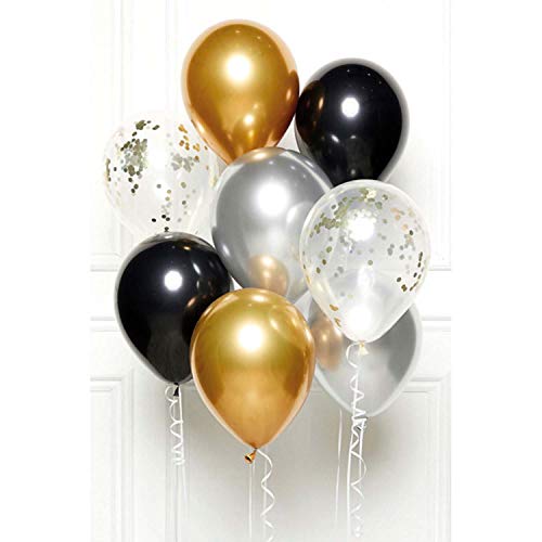 Amscan 9907429 - DIY Ballon-Set Glamour, 8 Luftballons aus Latex, schwarz, gold, silber, für Geburtstag, Silvester, Hochzeit, Dekoration Amscan 9907429 - DIY Ballon-Set Glamour, 8 Luftballons aus Latex, schwarz, gold, silber, für Geburtstag, Silvester, Hochzeit, Dekoration von amscan