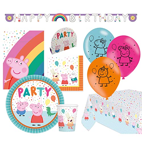 Amscan 9907561-66 - Partyset Peppa Pig, 56-teilig, Einweggeschirr & Dekoration, Tier, Schwein, Peppa Wutz, Kindergeburtstag, Motto-Party von amscan