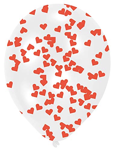 Amscan 9908070 - Ballon-Set Love, 6 Luftballons aus Latex, Größe 27,5 cm / 11", transparent, mit Konfetti-Herzen befüllt, für Hochzeit, Valentinstag, Heiratsantrag, Dekoration von amscan