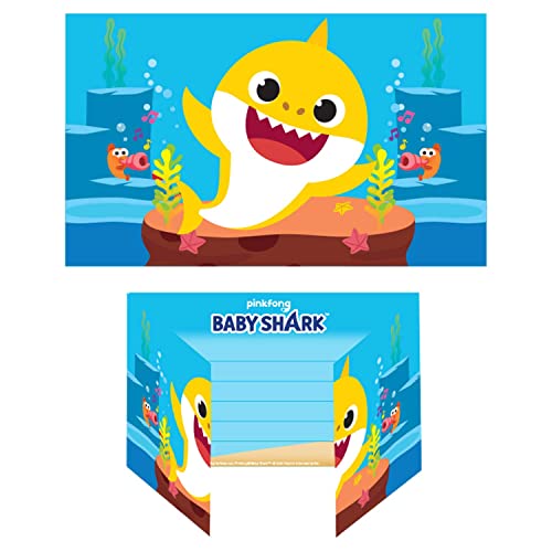Amscan 9908481 - Einladungen Baby Shark mit Umschlägen, 8 Stück, Klappkarten mit lustigem Hai-Motiv und farblich, passenden Umschlägen, Kindergeburtstag Amscan 9908481 - Einladungen Baby Shark mit Umschlägen, 8 Stück, Klappkarten mit lustigem Hai-Motiv und farblich, passenden Umschlägen, Kindergeburtstag von amscan