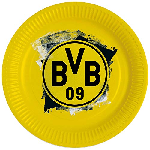 Amscan 9908525 - Partyteller BVB, 8 Stück, Größe 23 cm, Borussia Dortmund, Pappteller, Einweggeschirr, Fußball, Party, Fan, Geburtstag, Schwarz-gelb von amscan