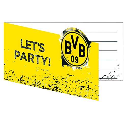 Amscan 9908534 - Einladungskarten BVB, 8 Stück, mit Umschlag, 13,9 x 8 cm, Borussia Dortmund, Fußball, Party, Fan, Geburtstag von amscan