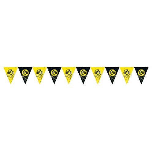 Amscan 9908535 - Wimpelkette BVB, Größe 400 x 19,5 cm, Borussia Dortmund, aus Plastik, Fahnen, Girlande, Hängedekoration, Fußball, Party, Fan, Geburtstag von amscan