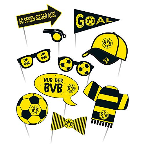 Amscan 9908539 - Foto-Kit BVB, 10 Teile, Borussia Dortmund, Fotobox, Utensilien, Pappschilder, Fußball, Party, Fan, Geburtstag von amscan